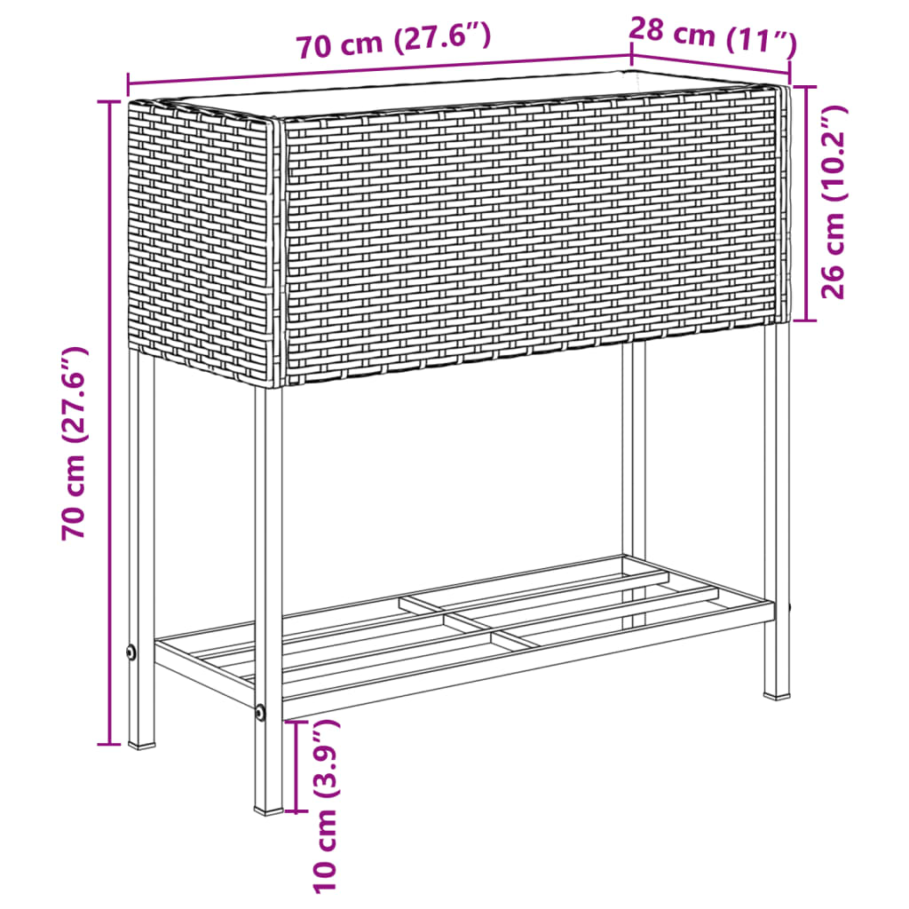 Garden Planter with Shelf Black Poly Rattan