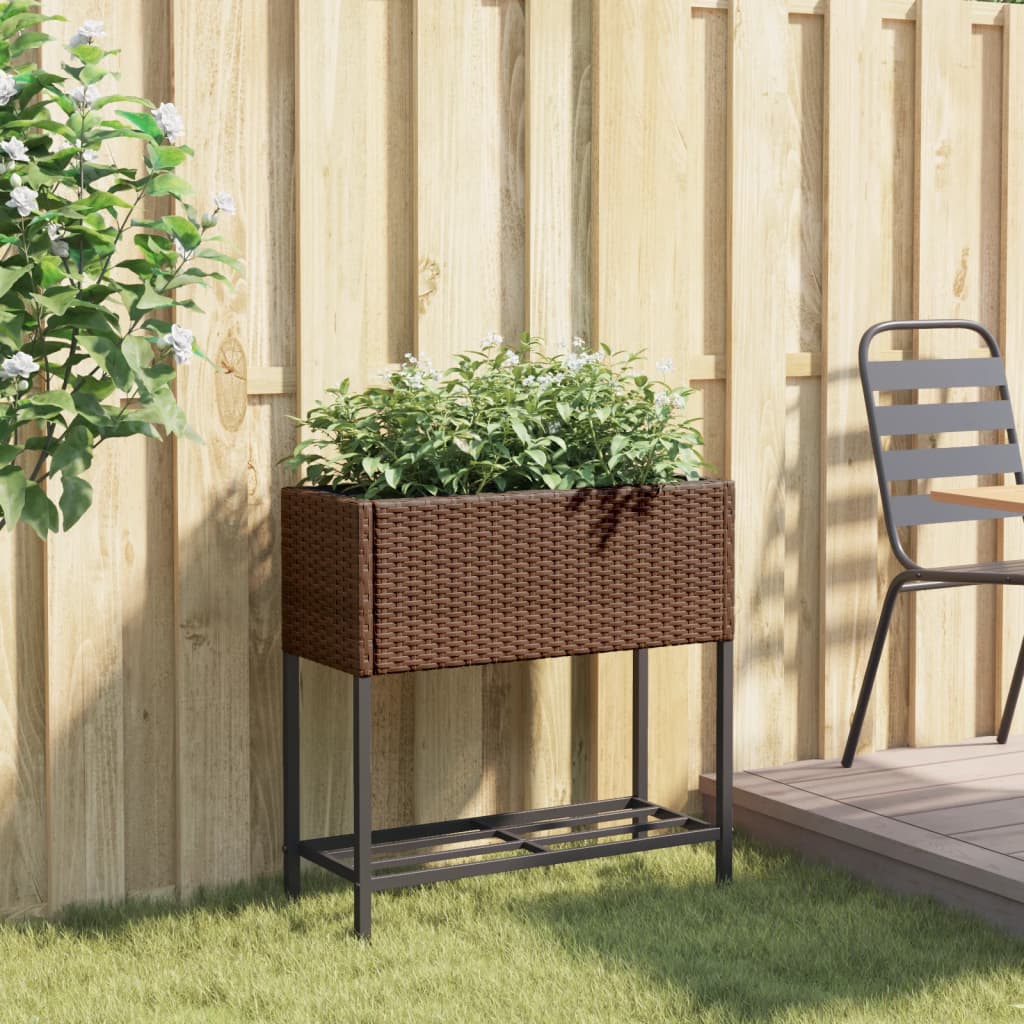 Garden Planter with Shelf Brown Poly Rattan