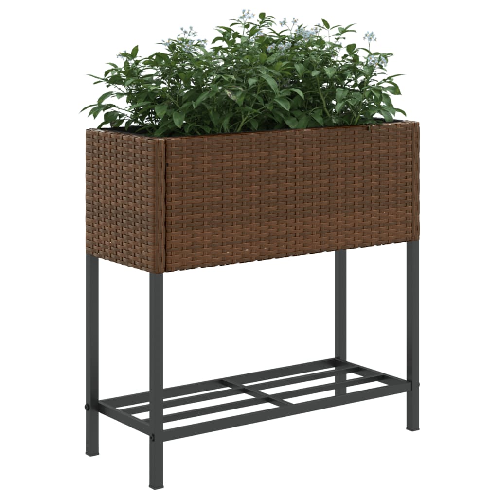 Garden Planter with Shelf Brown Poly Rattan