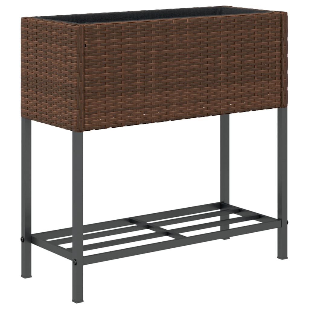 Garden Planter with Shelf Brown Poly Rattan