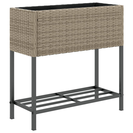 Garden Planter with Shelf Grey Poly Rattan
