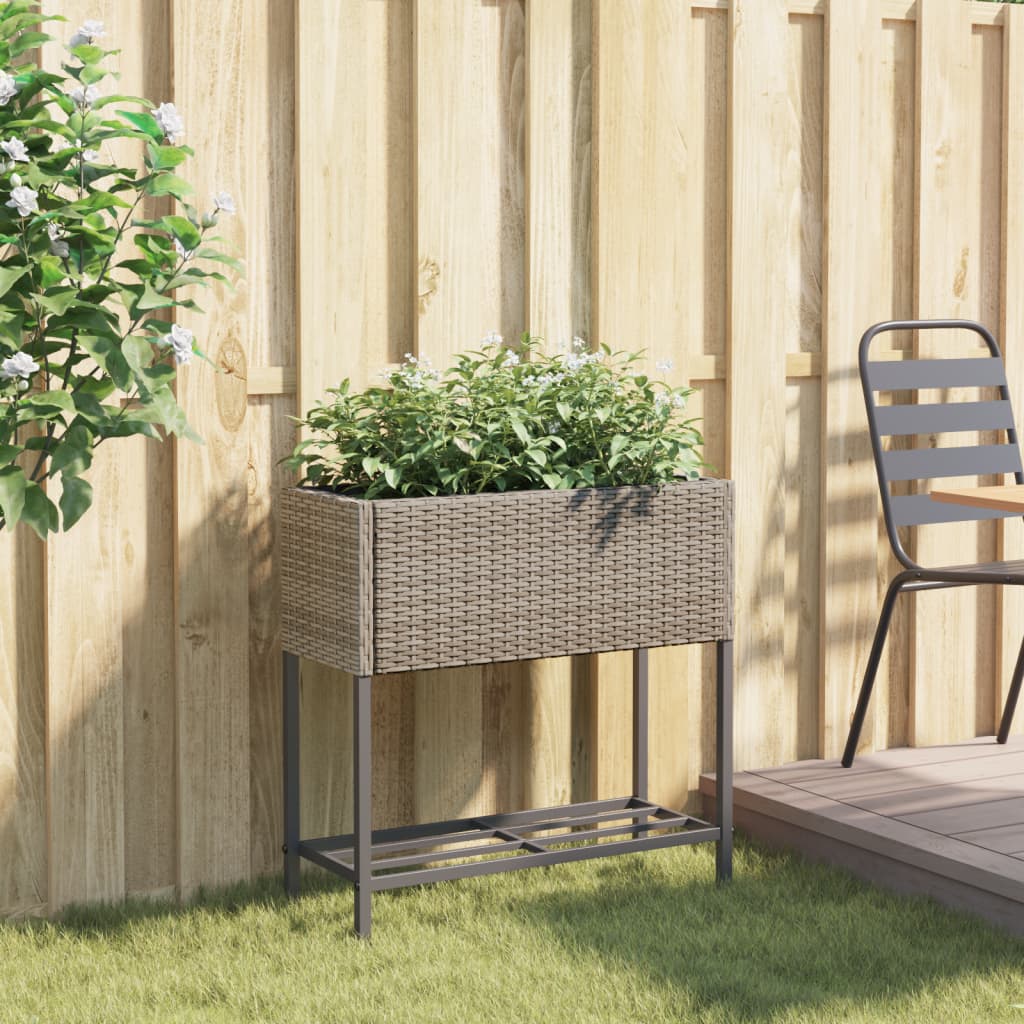 Garden Planter with Shelf Grey Poly Rattan