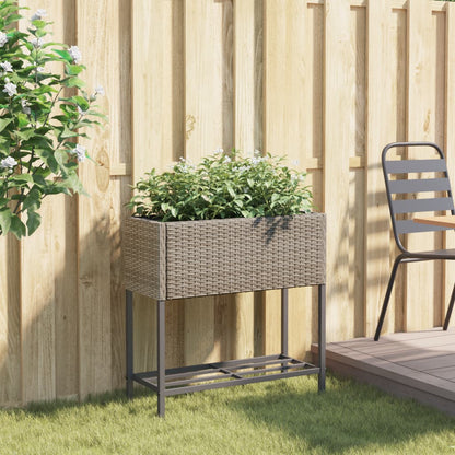 Garden Planter with Shelf Grey Poly Rattan