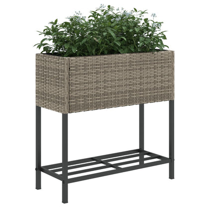 Garden Planter with Shelf Grey Poly Rattan