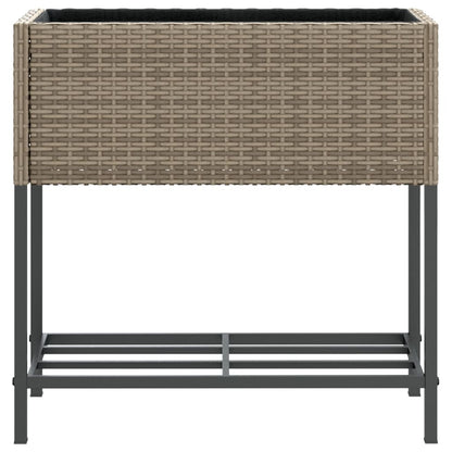 Garden Planter with Shelf Grey Poly Rattan