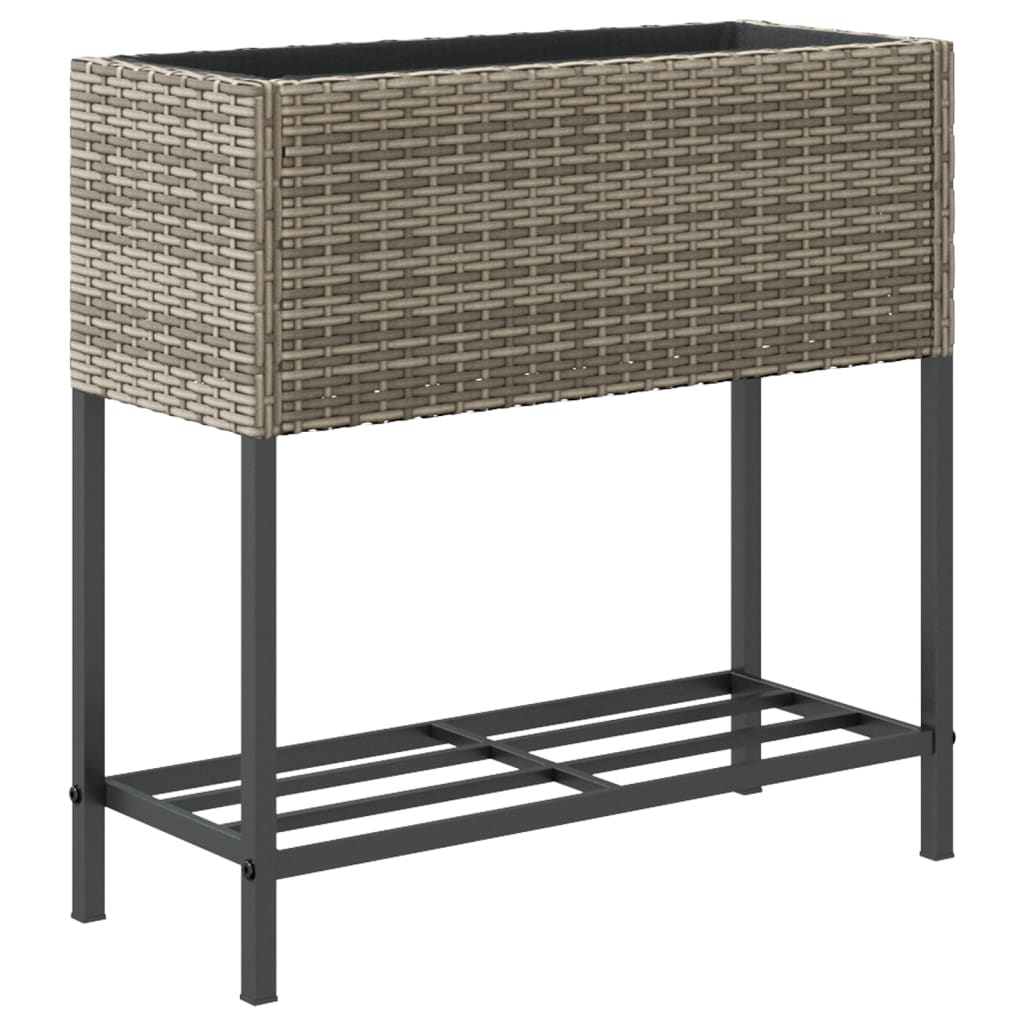 Garden Planter with Shelf Grey Poly Rattan
