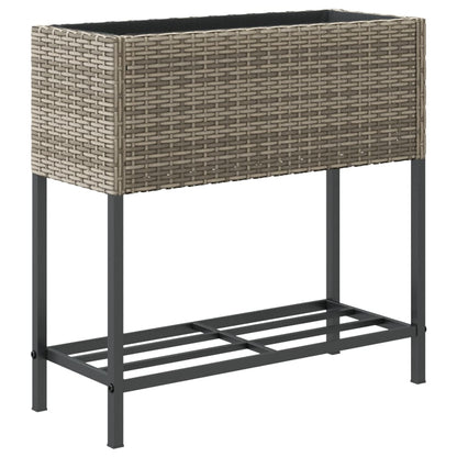 Garden Planter with Shelf Grey Poly Rattan