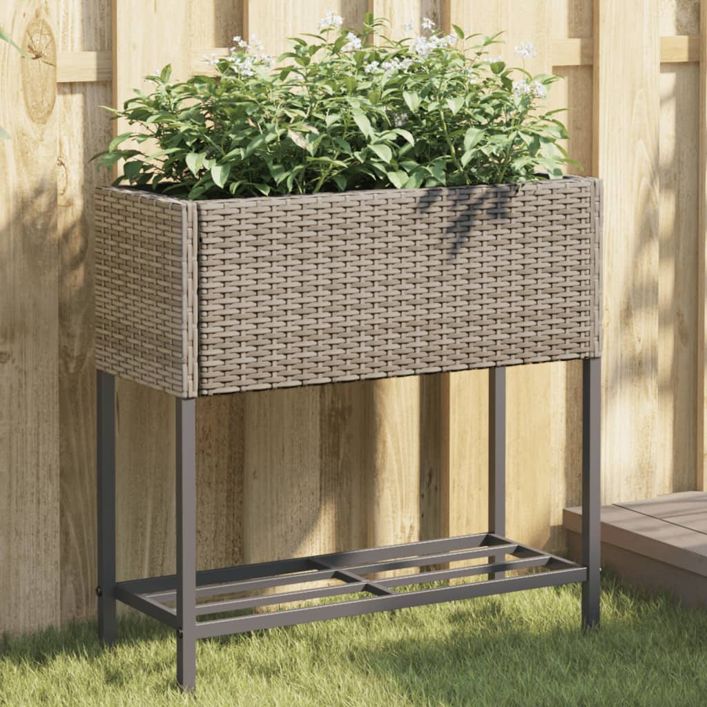 Garden Planter with Shelf Grey Poly Rattan