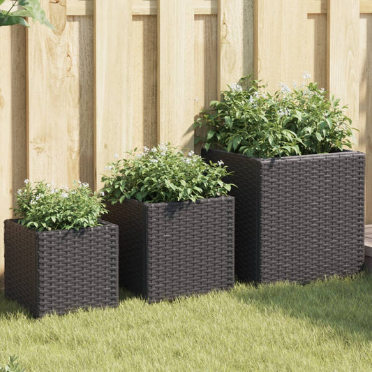 Garden Planters 3 pcs Black Poly Rattan