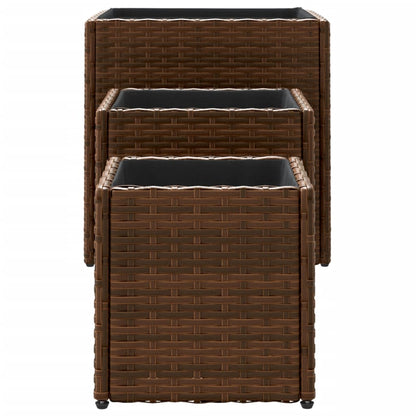 Garden Planters 3 pcs Brown Poly Rattan