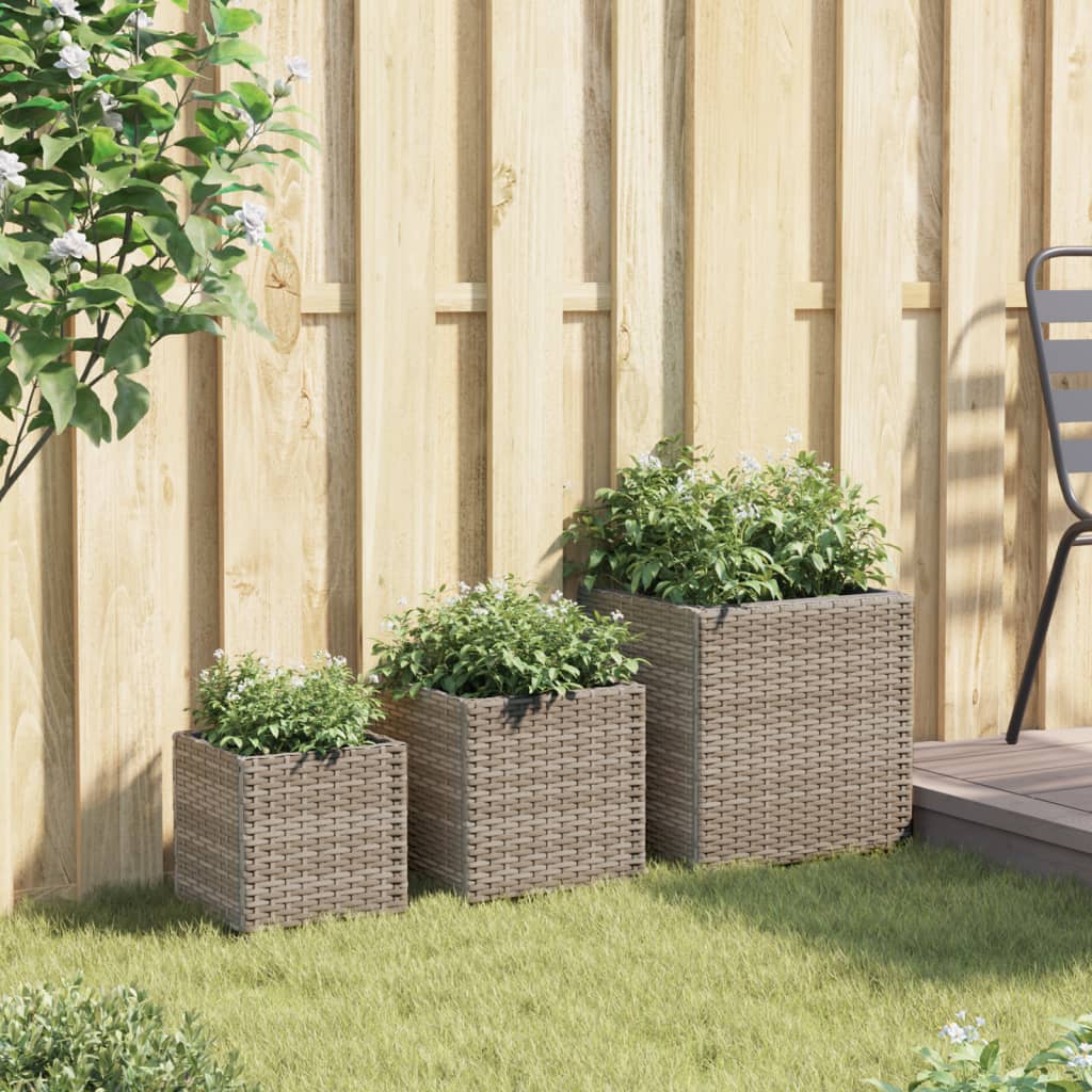 Garden Planters 3 pcs Grey Poly Rattan