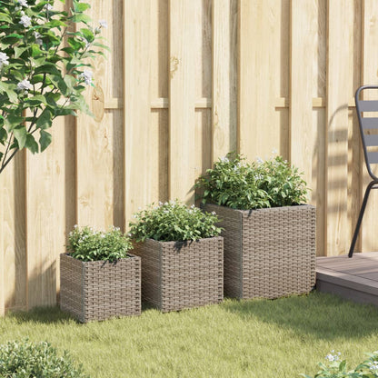 Garden Planters 3 pcs Grey Poly Rattan