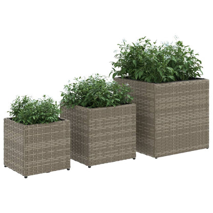 Garden Planters 3 pcs Grey Poly Rattan