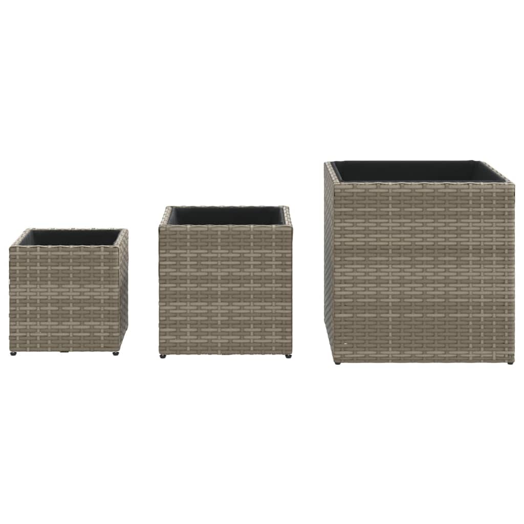 Garden Planters 3 pcs Grey Poly Rattan