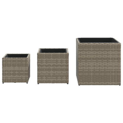Garden Planters 3 pcs Grey Poly Rattan