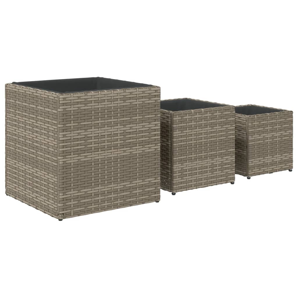 Garden Planters 3 pcs Grey Poly Rattan