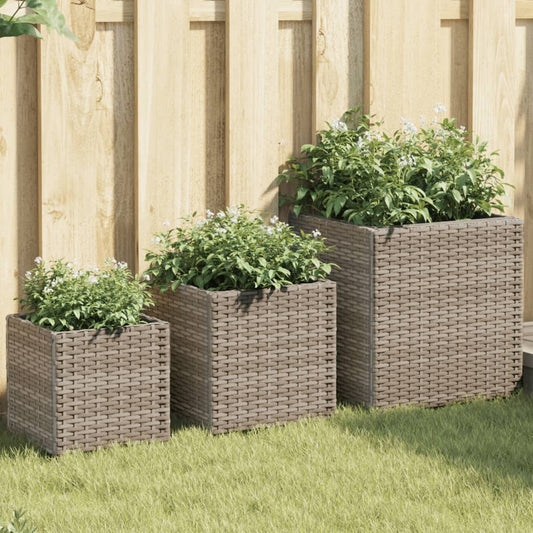 Garden Planters 3 pcs Grey Poly Rattan