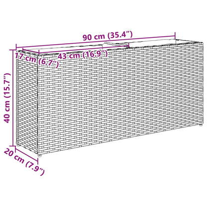 Garden Planter with 2 Pots Grey 90x20x40 cm Poly Rattan
