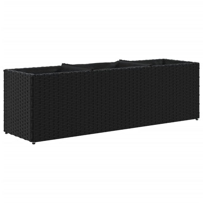 Garden Planter with 3 Pots Black 105x30x32 cm Poly Rattan