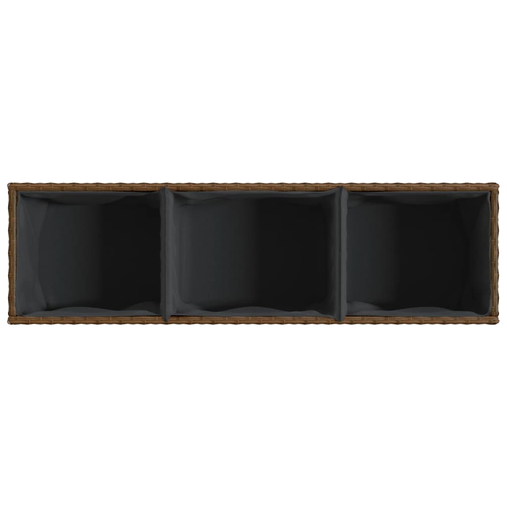 Garden Planter with 3 Pots Brown 105x30x32 cm Poly Rattan