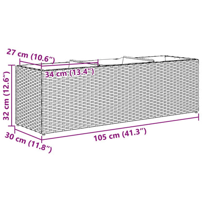 Garden Planter with 3 Pots Brown 105x30x32 cm Poly Rattan