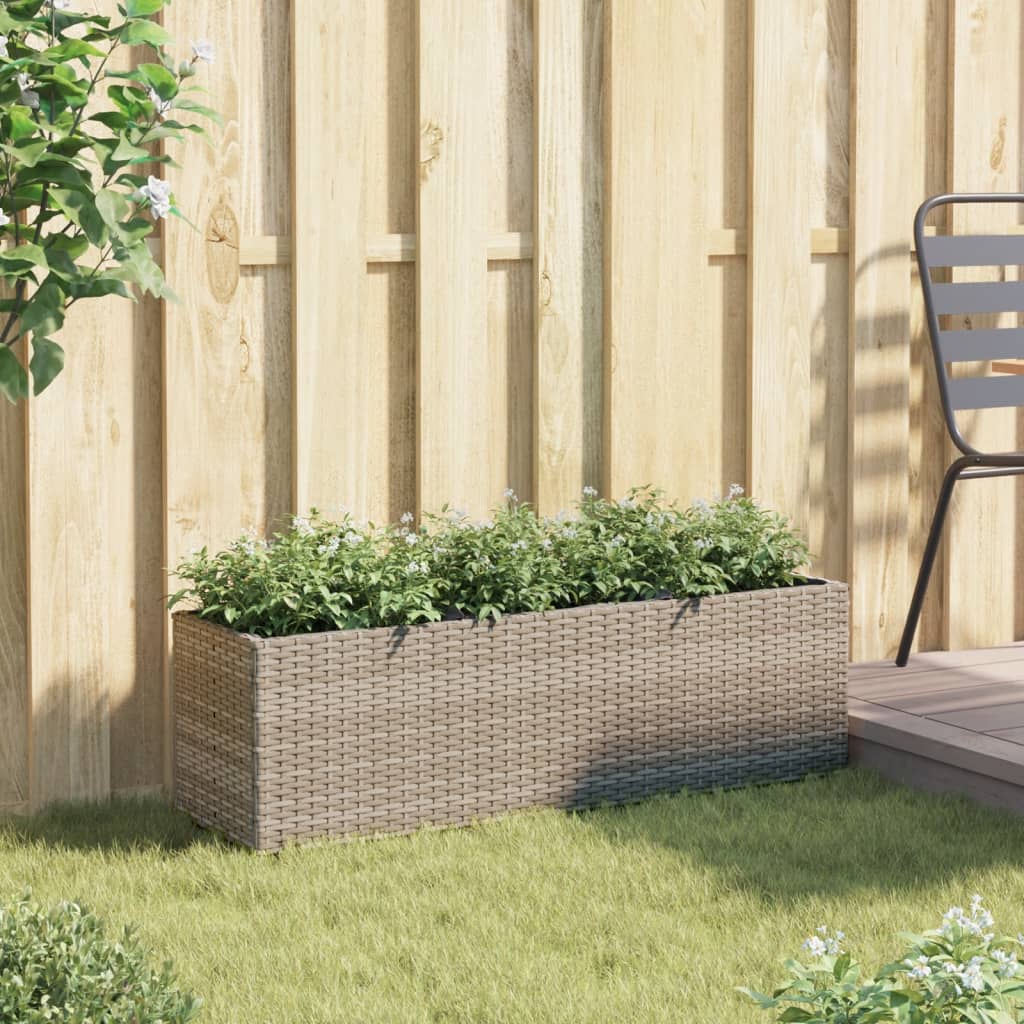 Garden Planter with 3 Pots Grey 105x30x32 cm Poly Rattan