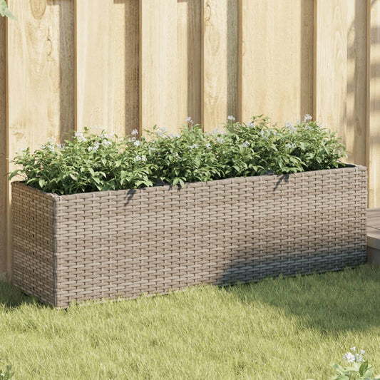 Garden Planter with 3 Pots Grey 105x30x32 cm Poly Rattan