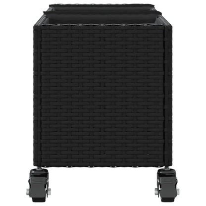 Garden Planter with Wheels and 3 Pots Black 107x32x38 cm Poly Rattan