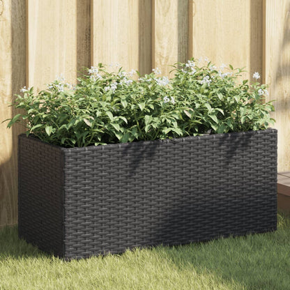 Garden Planter with 2 Pots Black 72x30x32 cm Poly Rattan