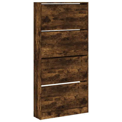 Shoe Cabinet with 4 Flip-Drawers Smoked Oak 80x21x163.5 cm