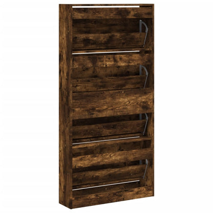 Shoe Cabinet with 4 Flip-Drawers Smoked Oak 80x21x163.5 cm