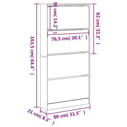 Shoe Cabinet with 4 Flip-Drawers Smoked Oak 80x21x163.5 cm