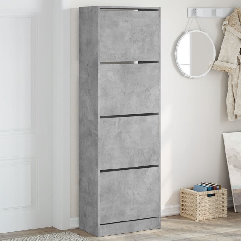 Shoe Cabinet with 4 Flip-Drawers Concrete Grey 60x34x187.5 cm