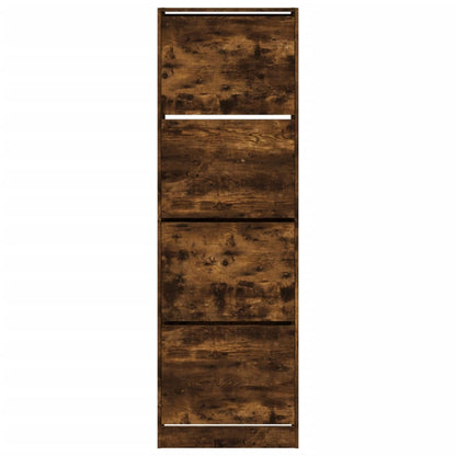 Shoe Cabinet with 4 Flip-Drawers Smoked Oak 60x34x187.5 cm