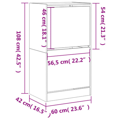 Shoe Cabinet | Black | Engineered wood | 60x42x108 cm | Shoe Cabinet