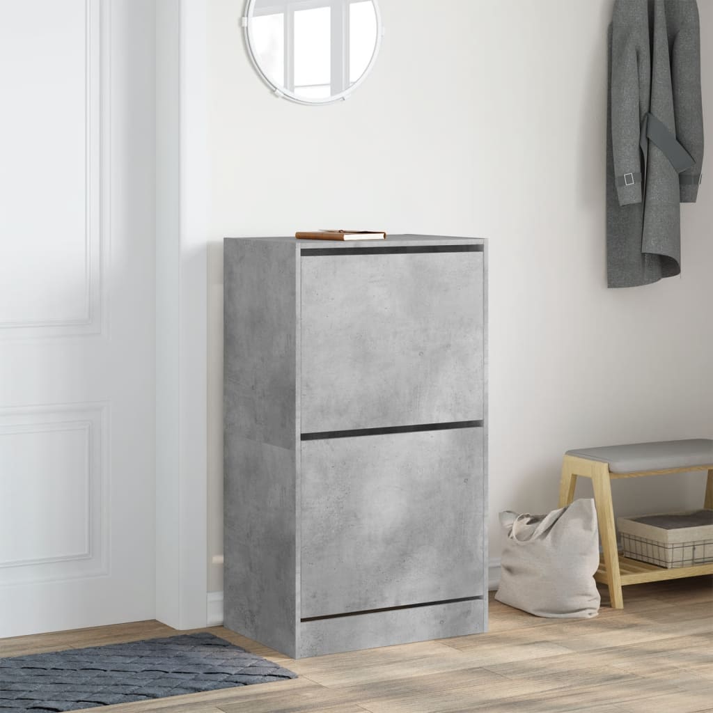 Shoe Cabinet with 2 Flip-Drawers Concrete Grey 60x42x108 cm
