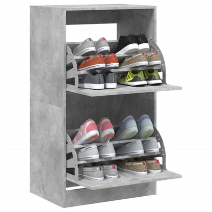 Shoe Cabinet with 2 Flip-Drawers Concrete Grey 60x42x108 cm