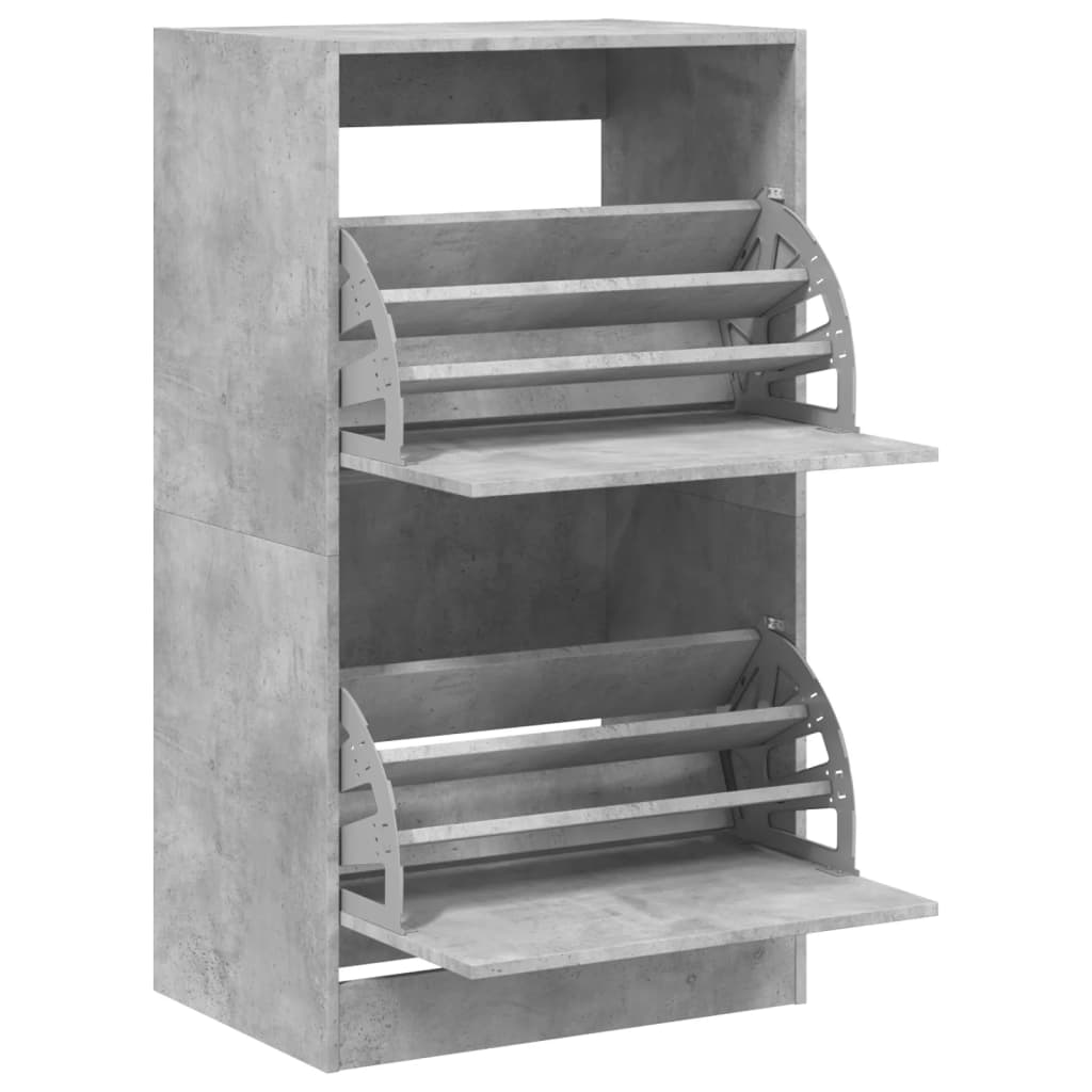 Shoe Cabinet with 2 Flip-Drawers Concrete Grey 60x42x108 cm