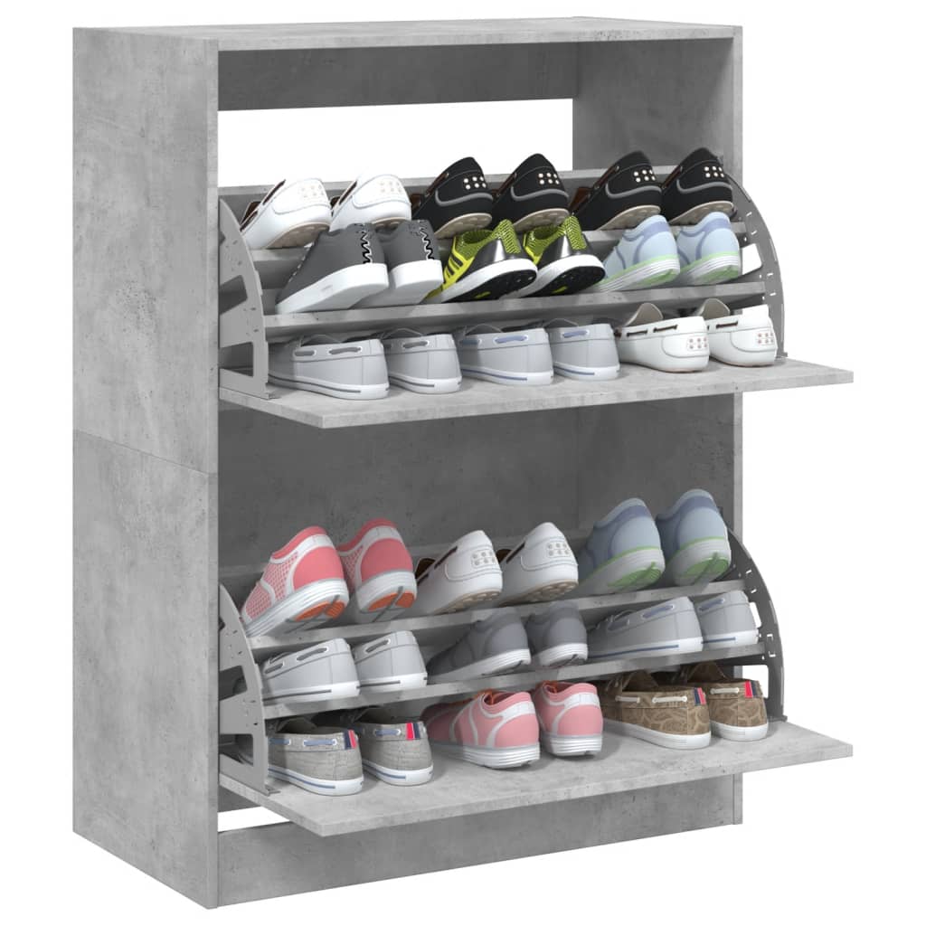 Shoe Cabinet with 2 Flip-Drawers Concrete Grey 80x42x108 cm