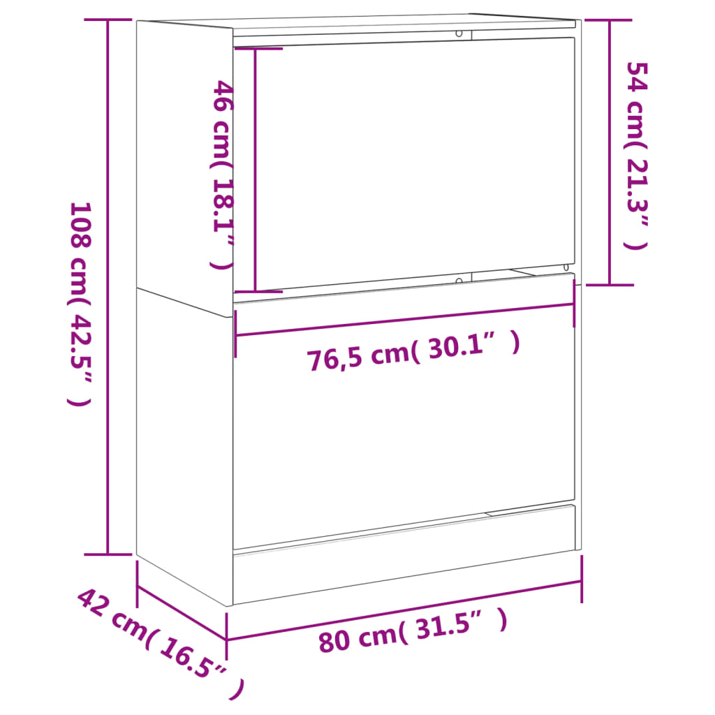 Shoe Cabinet with 2 Flip-Drawers Concrete Grey 80x42x108 cm