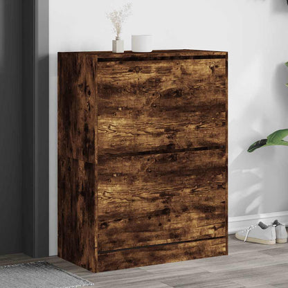 Shoe Cabinet with 2 Flip-Drawers Smoked Oak 80x42x108 cm