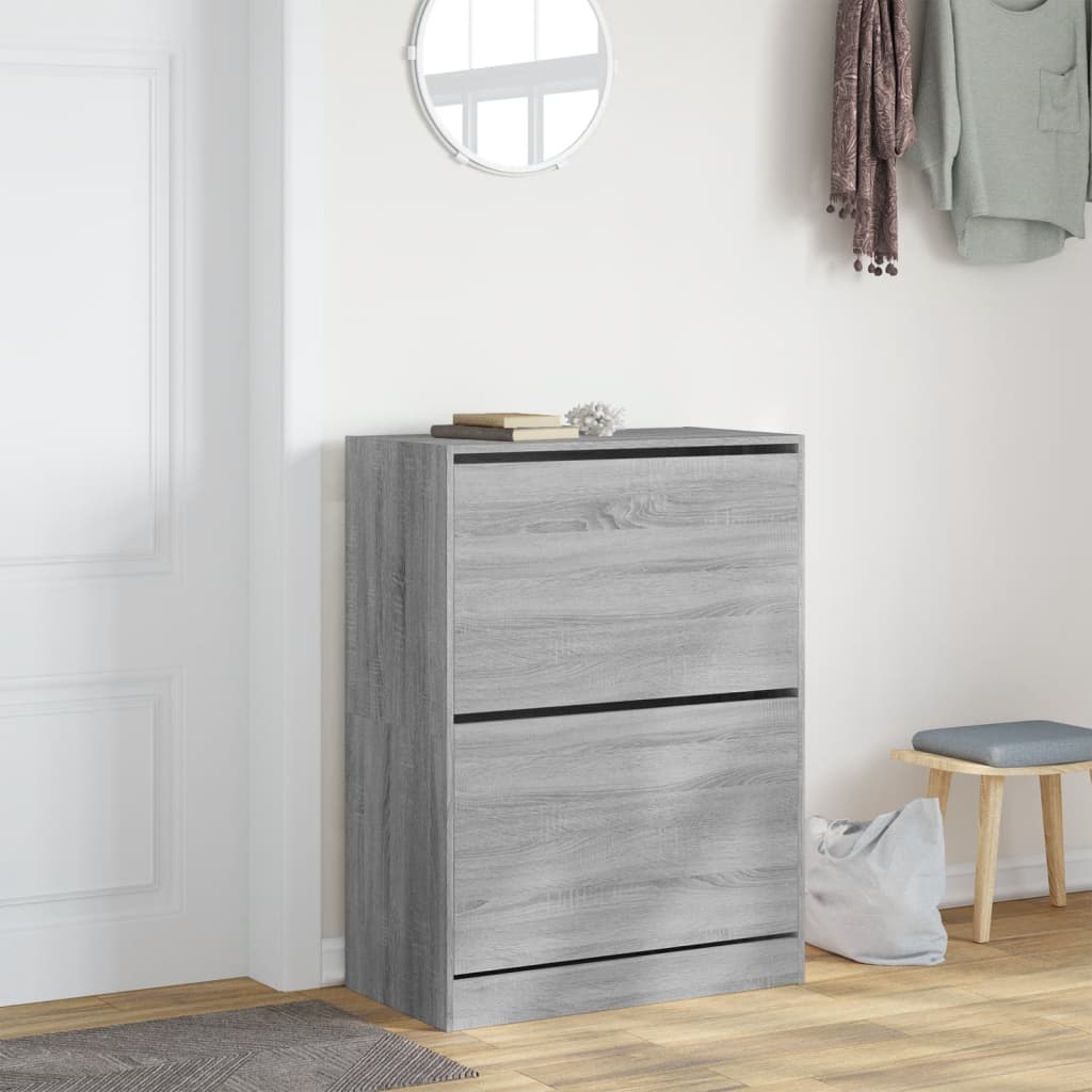Shoe Cabinet with 2 Flip-Drawers Grey Sonoma 80x42x108 cm