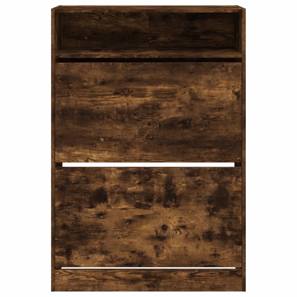 Shoe Cabinet with 2 Flip-Drawers Smoked Oak 80x34x116 cm