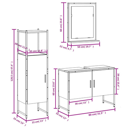3 Piece Bathroom Cabinet Set Grey Sonoma Engineered Wood