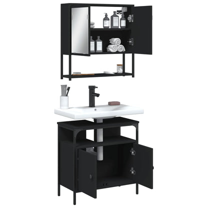 2 Piece Bathroom Furniture Set Black Engineered Wood