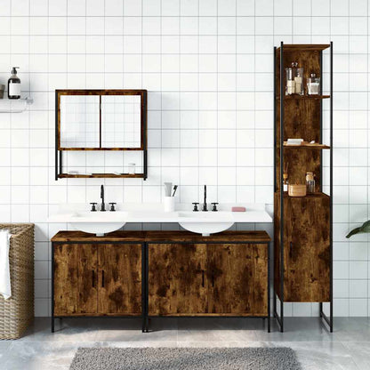 4 Piece Bathroom Furniture Set Smoked Oak Engineered Wood