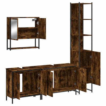 4 Piece Bathroom Furniture Set Smoked Oak Engineered Wood