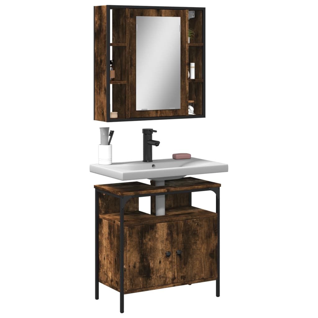 2 Piece Bathroom Furniture Set Smoked Oak Engineered Wood