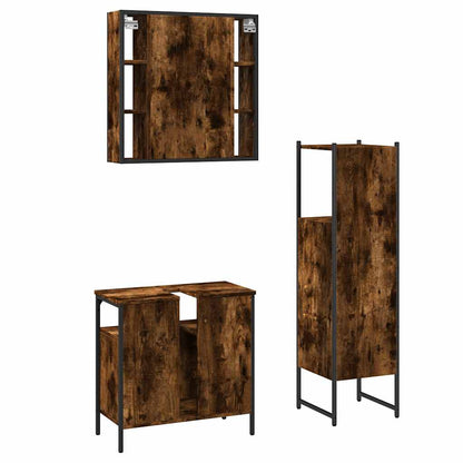 3 Piece Bathroom Cabinet Set Smoked Oak Engineered Wood