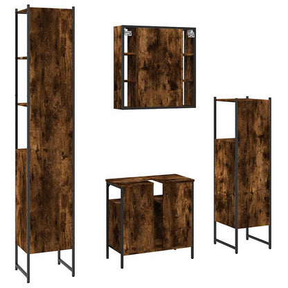 4 Piece Bathroom Cabinet Set Smoked Oak Engineered Wood